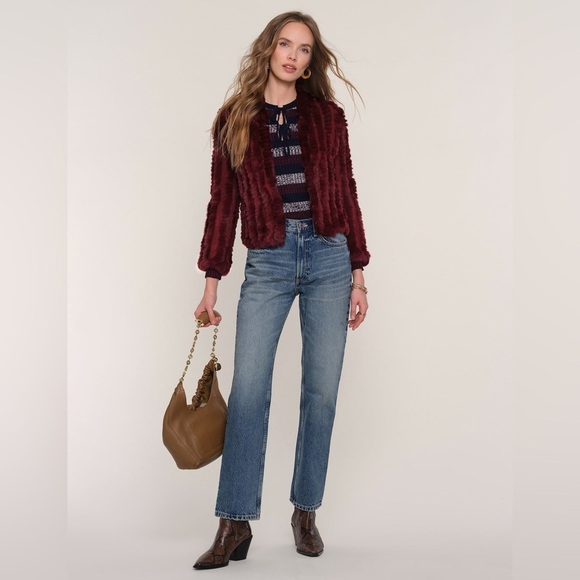 Heartloom Rosa Rabbit Fur Jacket Wine - Picture 2 of 12